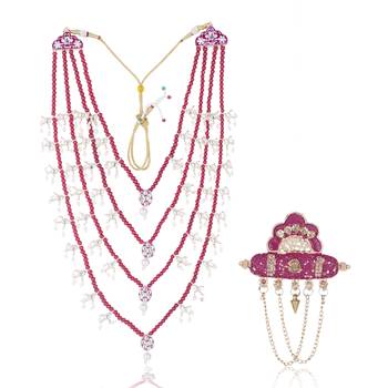 Men Kundan-Studded Pearl Groom Dulha Moti Mala Necklace With Designer Brooch 1