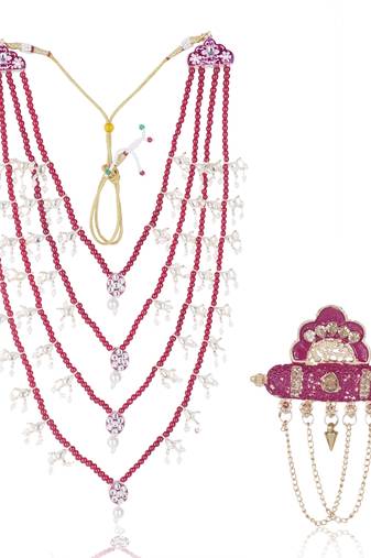 Layered pearl groom mala with gold-plated brooch     classic elegance