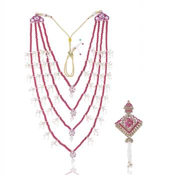 Men Kundan-Studded Pearl Groom Dulha Moti Mala Necklace With Designer Brooch 1