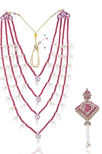Men Kundan-Studded Pearl Groom Dulha Moti Mala Necklace With Designer Brooch