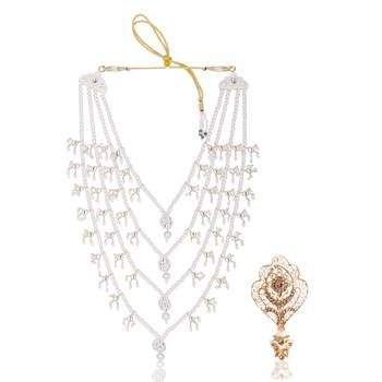 Men Kundan-Studded Pearl Groom Dulha Moti Mala Necklace With Designer Brooch 1