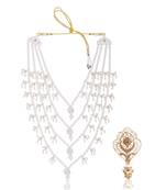 Men Kundan-Studded Pearl Groom Dulha Moti Mala Necklace With Designer Brooch