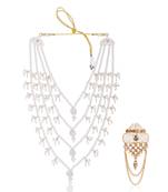 Men Kundan-Studded Pearl Groom Dulha Moti Mala Necklace With Designer Brooch