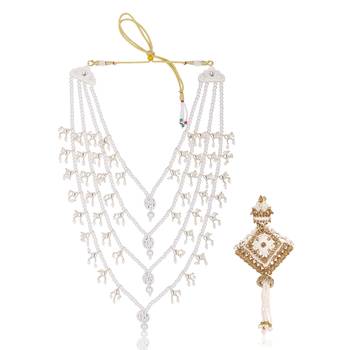 Layered pearl groom mala with gold-plated brooch     classic elegance 1