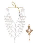 Layered pearl groom mala with gold-plated brooch     classic elegance