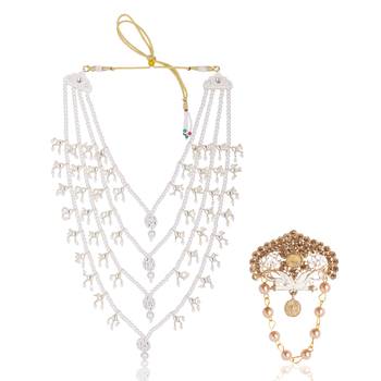 Men Kundan-Studded Pearl Groom Dulha Moti Mala Necklace With Designer Brooch 1