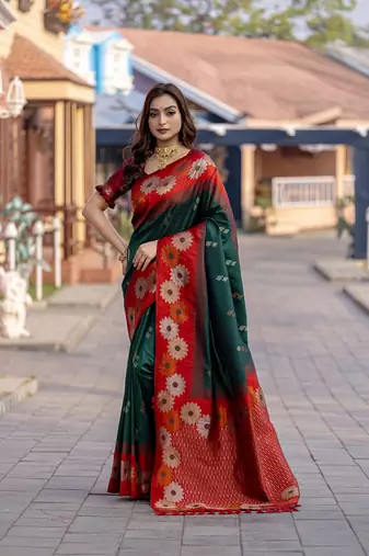 Green premium crafted silk Blend sarees with rich weaving