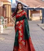 Green premium crafted silk Blend sarees with rich weaving