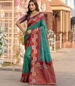 Sea green premium crafted silk Blend sarees with rich weaving