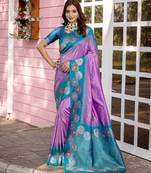 Lavender premium crafted silk Blend sarees with rich weaving