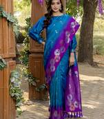 Teal premium crafted silk Blend sarees with rich weaving