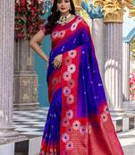 Blue premium crafted silk Blend sarees with rich weaving