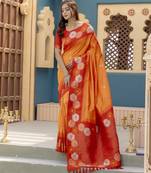 Orange premium crafted silk Blend sarees with rich weaving