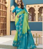 Parrot green premium crafted silk Blend sarees with rich weaving