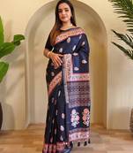 Navy Blue Digital Print All Over Pure Dola Viscose Saree