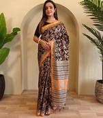 Black Digital Print All Over Pure Dola Viscose Saree