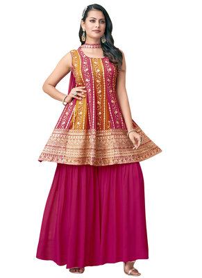 Womens Red Designer Embroidered Work Gharara Suit for Wedding, Reception, Party and Festivals Kurta Sharara Dupatta set 2