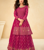 Pink Embroidered Georgette Party Wear Straight Suit
