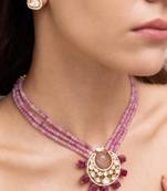 gold plated pink stone necklace set