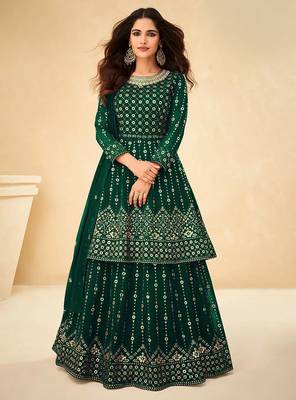 Green Embroidered Georgette Party Wear Straight Suit 1
