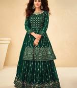 Green Embroidered Georgette Party Wear Straight Suit