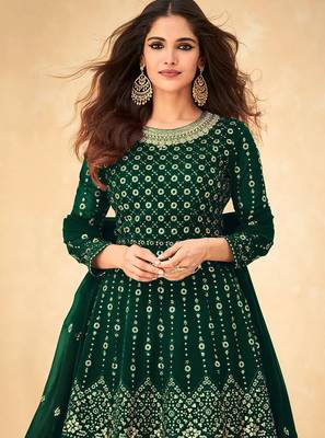 Green Embroidered Georgette Party Wear Straight Suit 2