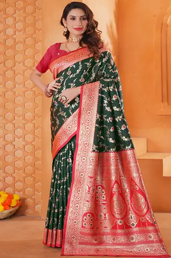  green traditional   art silk woven saree comes with matching blouse