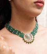  gold plated green Kundan necklace set