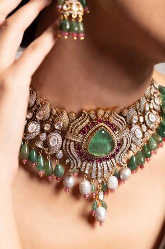 gold plated multicolor kundan necklace set