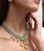 gold plated green beads necklace set