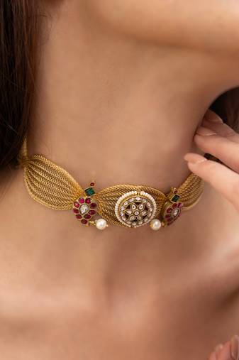 gold plated kundan choker necklace