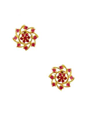 Ruby Red CZ AD American Diamond Stud Earrings Jewellery for Women - Orniza 1