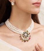 Gold plated pearl kundan necklace set