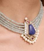 gold plated Blue stone beaded necklace set