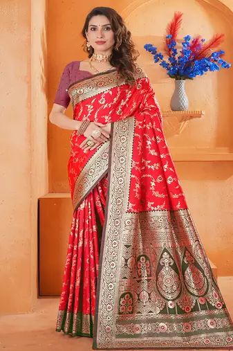  red traditional   art silk woven saree comes with matching blouse