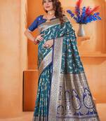  teal traditional   art silk woven saree comes with matching blouse