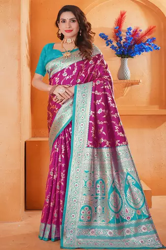  violet traditional   art silk woven saree comes with matching blouse