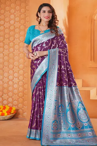  wine traditional   art silk woven saree comes with matching blouse