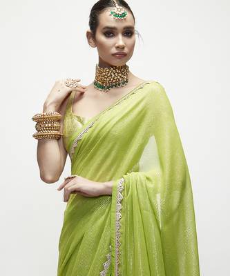 Green georgette plain saree 1