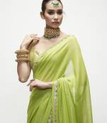 Green georgette plain saree