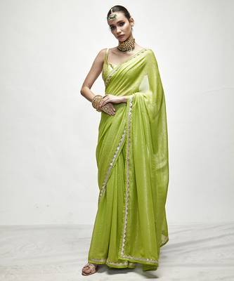 Green georgette plain saree 2