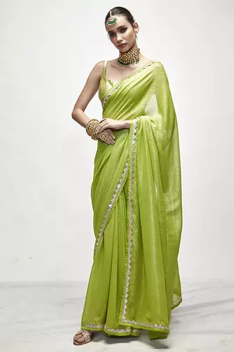 Green georgette plain saree