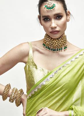 Green georgette plain saree 3