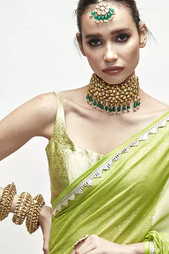 Green georgette plain saree