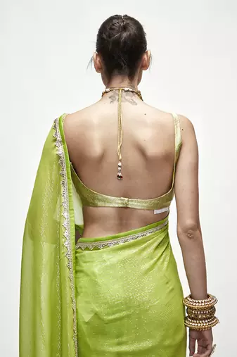Green georgette plain saree