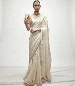 Cream georgette plain saree