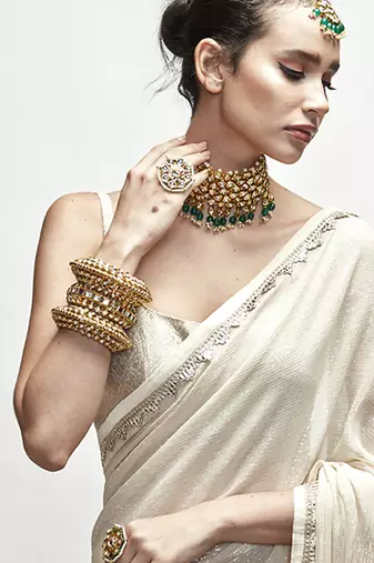 Cream georgette plain saree