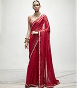 Red georgette plain saree