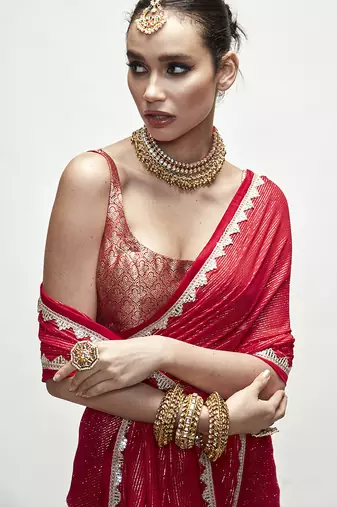 Red georgette plain saree