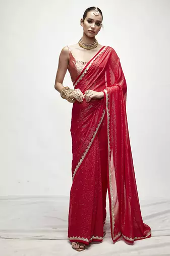 Red georgette plain saree